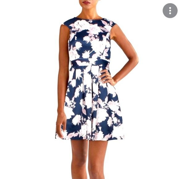 Blue Pink Silver Foil Floral Open Back PARTY Dress Size Large - Picture 1 of 11